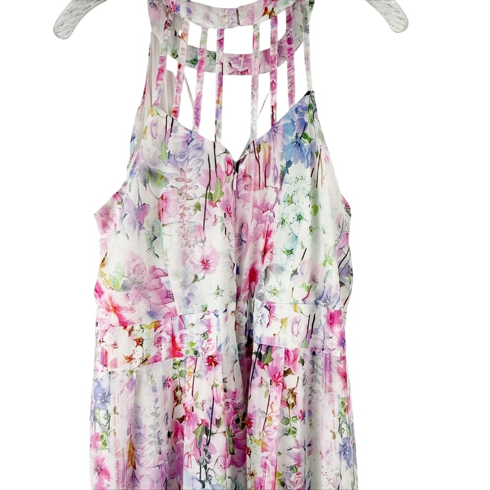 City Chic Floral Watercolor Cage Neck Halter Maxi Dress Pink Blue Size S 16